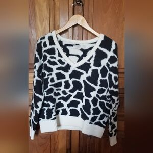 LOFT Black and White Animal Patterned Sweater